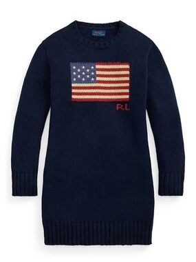Polo Ralph Lauren Girls Historical American Flag Sweater Dress in Hunter Navy